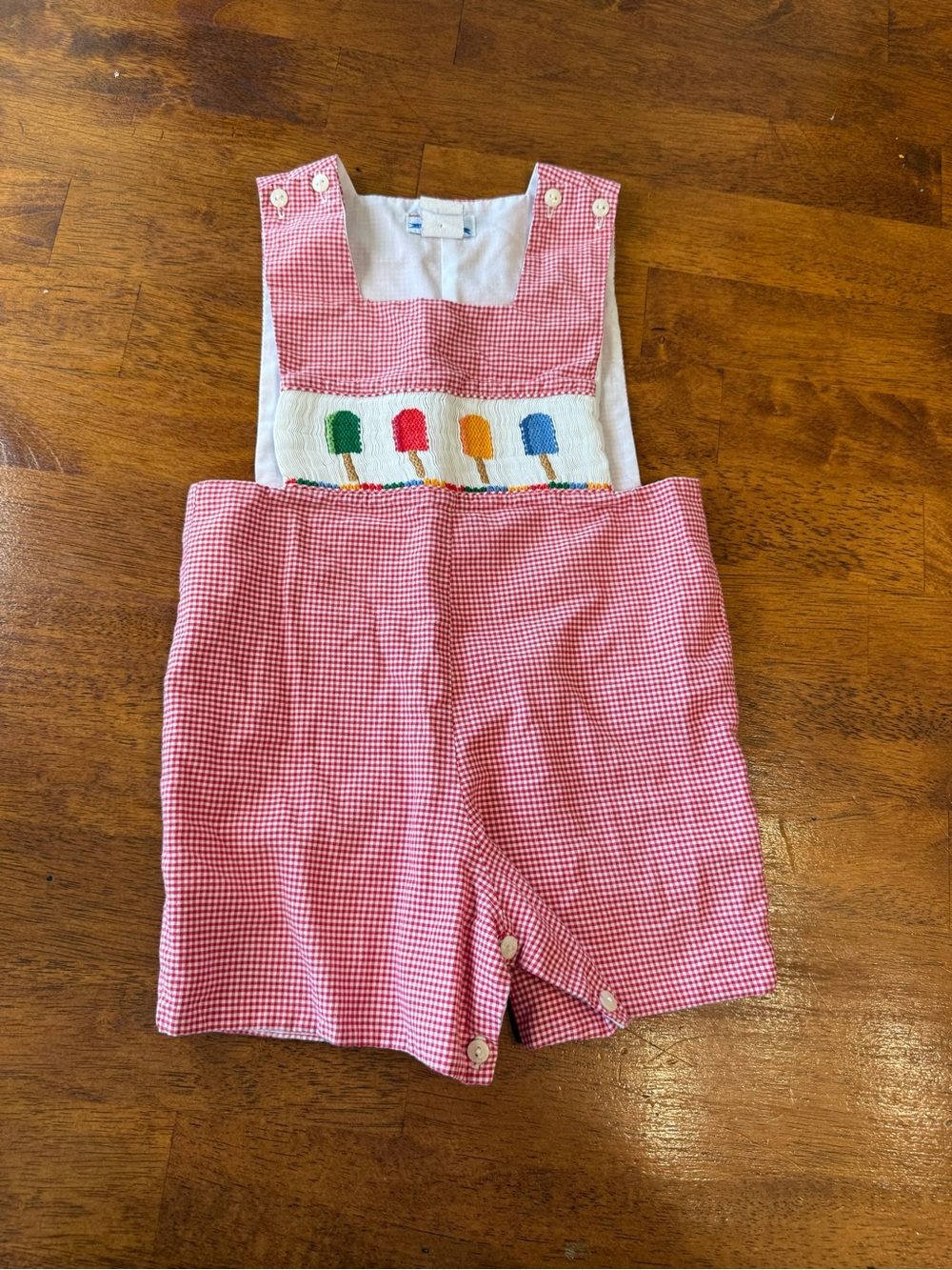 Silly Goose Smocked Gingham Jon Jon Shortall Red White Popsicle Summer 24 Months